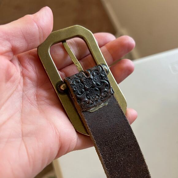 Brown Genuine Italian Leather Embossed USA Brass Sparkle Buckle Belt Size S/M main image 7